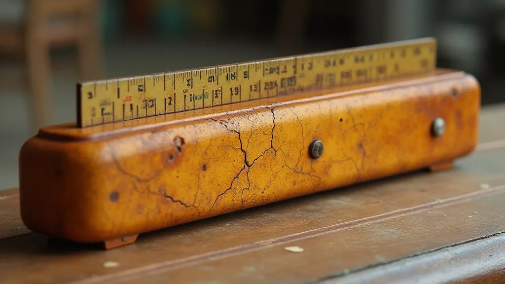 Slide rule with aged celluloid body