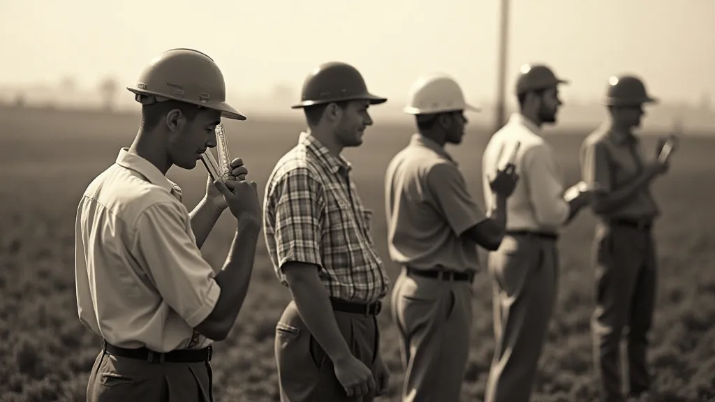 Vintage photo of engineers using slide rules