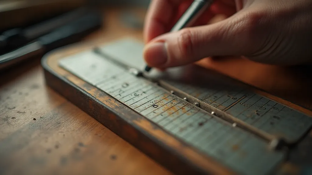 Hand holding vintage slide rule