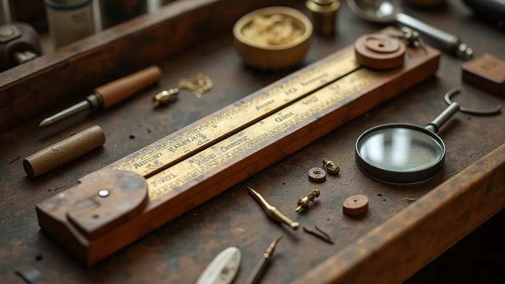 Vintage Faber slide rule on a workbench
