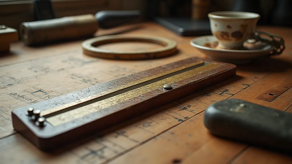 Vintage slide rule on a workbench