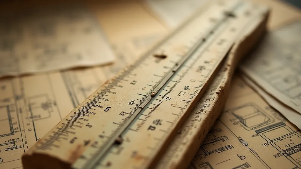 Vintage slide rule and blueprints