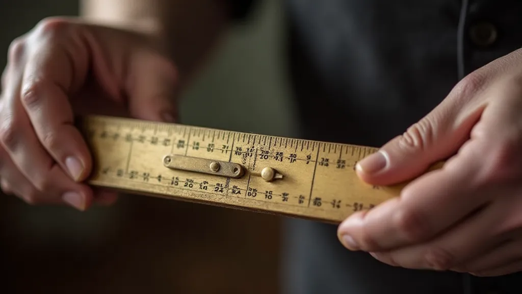 Hands manipulating a slide rule