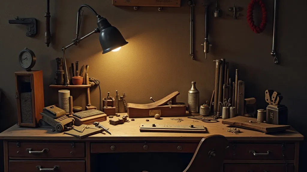 Vintage workshop scene with slide rule